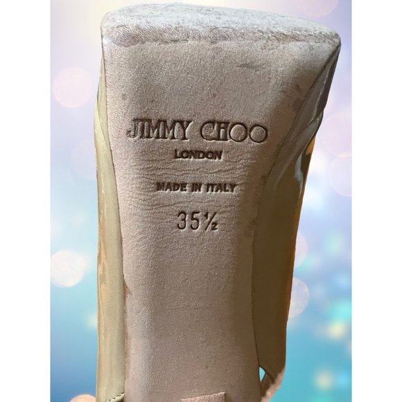 Jimmy Choo Patent Leather Shoes Nude Heels Peep Toe Platform Slingback READ - Picture 9 of 9